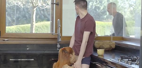  Redhead teen stepsis asks bro to feed her hungry pussy
